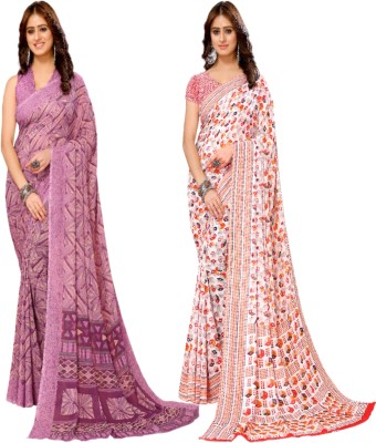 YASHIKA Printed Bollywood Georgette Saree(Pack of 2, Purple, Red, Orange, White)