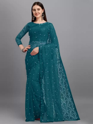 Suali Embellished Bollywood Net Saree(Light Blue)