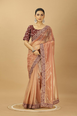 DWINIZAA STORE Embroidered Bollywood Net Saree(Brown)