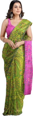SAPTAK FASHION Printed Handloom Cotton Silk Saree(Green)
