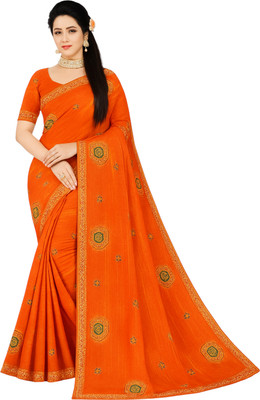 Nitz Collection Solid/Plain Daily Wear Georgette Saree(Orange)