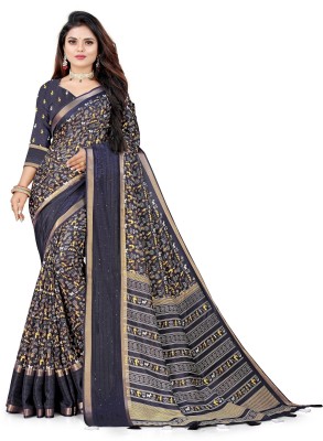 Jumki Fashion Printed Bollywood Silk Blend Saree(Dark Blue)