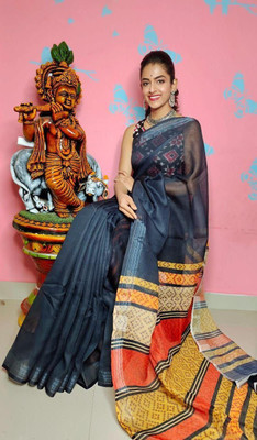 Arpita Fashion Floral Print Bollywood Linen Saree(Multicolor)