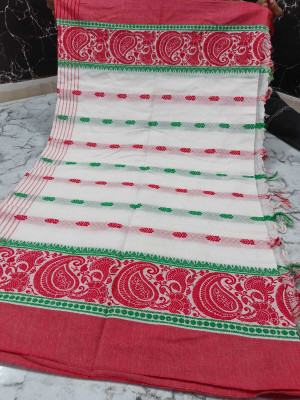 LYANNA Woven Assam Silk Handloom Cotton Silk Saree(Multicolor, White)