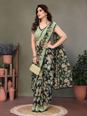 SSHAGUN LIFESTYLE Printed Hand Batik Cotton Silk Saree(Green)