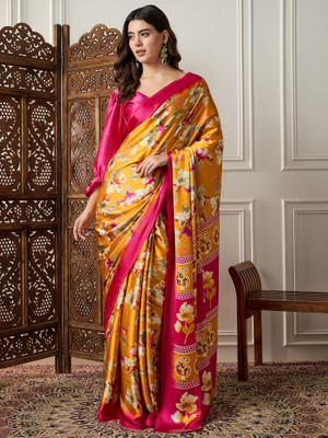 Divastri Printed Daily Wear Satin Saree(Mustard)