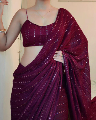Jinal & Jinal Embellished Bollywood Georgette Saree(Maroon)