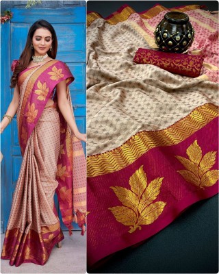 Clothing Hub Woven Dharmavaram Pure Silk Saree(Cream)