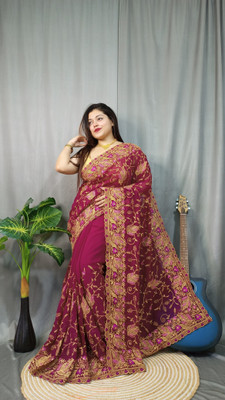 Dona Sharee Embroidered Bollywood Georgette Saree(Purple)