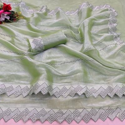 HouseOfCommon Embellished Bollywood Jimmy choo Saree(Light Green)