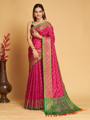 KHADKI Embroidered Banarasi Pure Silk Saree(Pink)