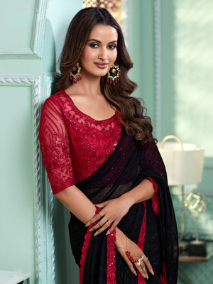 Sareemall Embellished Bollywood Georgette Saree(Black)