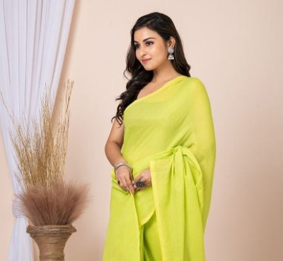 SARETRA MALL Solid/Plain Daily Wear Georgette Saree(Yellow)