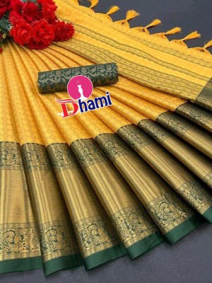 Wamsi Woven Dharmavaram Jacquard, Cotton Silk Saree(Yellow)