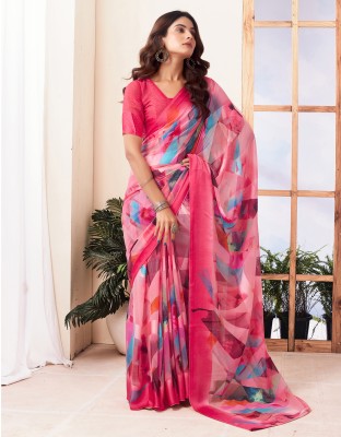 SIRIL Floral Print, Printed, Striped Daily Wear Georgette Saree(Pink, Multicolor)