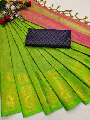 Fancy Fab Self Design Daily Wear Cotton Silk Saree(Light Green)