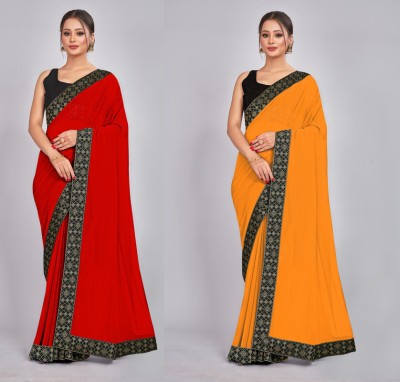 CastilloFab Embroidered Daily Wear Georgette Saree(Pack of 2, Red, Yellow)