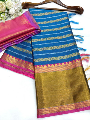 VAKHARIYAFAB Woven, Self Design Kanjivaram Silk Blend, Pure Silk Saree(Blue)