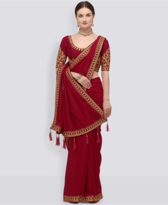 GajGajra Embroidered Bollywood Pure Silk, Silk Blend Saree(Maroon)