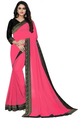 LIMTD Solid/Plain Bollywood Georgette Saree(Pink)