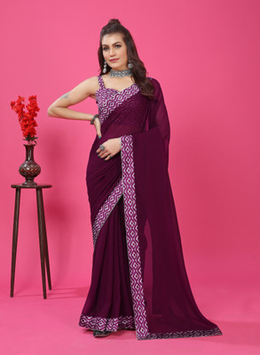 RHG Fashion Solid/Plain, Self Design, Digital Print Bollywood Georgette Saree(Purple)