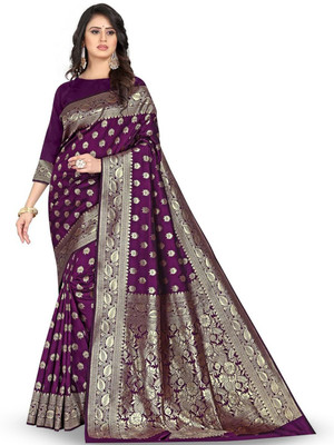 Moda Rapido Woven Banarasi Cotton Blend Saree(Purple)