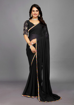 RHEY Printed, Embroidered Bollywood Georgette Saree(Black)