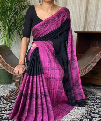 Joyguru Textile Self Design Handloom Pure Cotton Saree(Black)