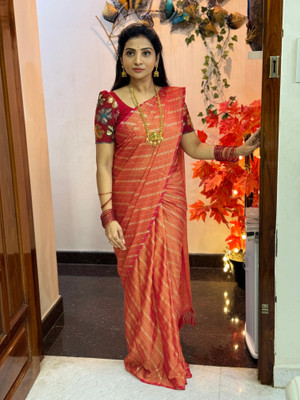 KANDORA Dyed Bollywood Chiffon Saree(Orange)