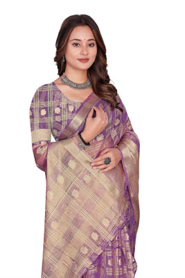 Aarunika fashion Solid/Plain Bollywood Organza Saree(Purple, Beige)