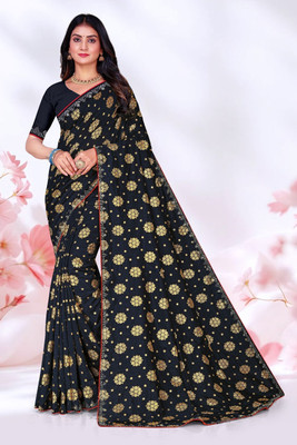 sarees Printed, Woven, Self Design Bollywood Georgette, Silk Blend Saree(Black, Gold)