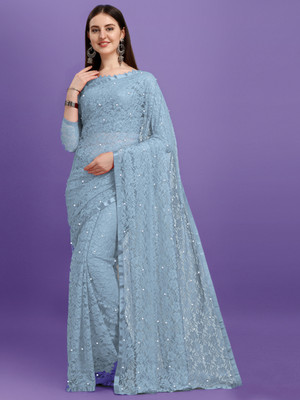 LOROFY Self Design Lucknow Chikankari Net Saree(Multicolor)