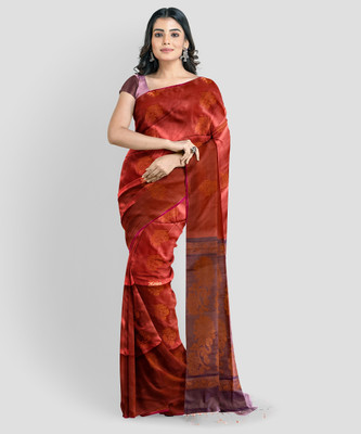 WOODLOOM Self Design Handloom Pure Silk Saree(Maroon)