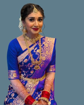SHARIRI Printed Bollywood Jacquard, Art Silk Saree(Light Blue)