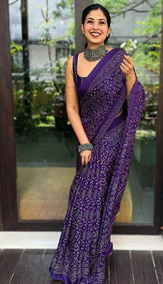DHYEY CREATION Printed Bandhani Pure Silk, Silk Blend Saree(Purple)