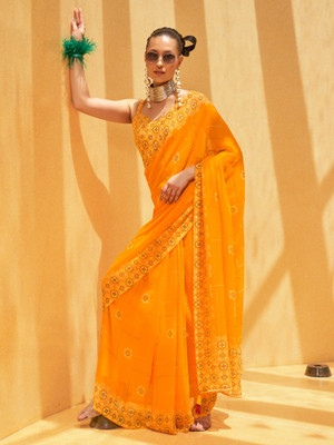 Tasrika Printed Daily Wear Georgette Saree(Yellow)