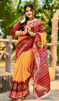 ETHNIC ODISHA HANDLOOM Printed, Digital Print Sambalpuri Pure Cotton Saree(Orange)
