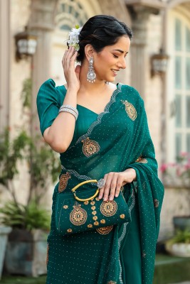 Krishna R fashion Embroidered Baluchari Georgette Saree(Light Green)