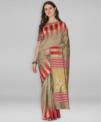 Divastri Woven, Printed Banarasi Art Silk Saree(Cream)