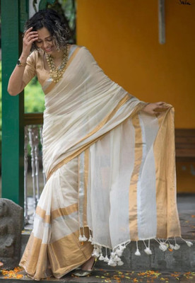 RashmoniTextile Woven Bollywood Pure Cotton Saree(White)