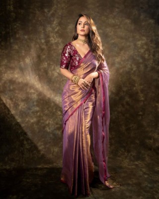 Aika Solid/Plain Bollywood Net Saree(Purple)