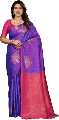 MOON VOGUE Self Design Saree with Attached Blouse Art Silk Saree(Purple)