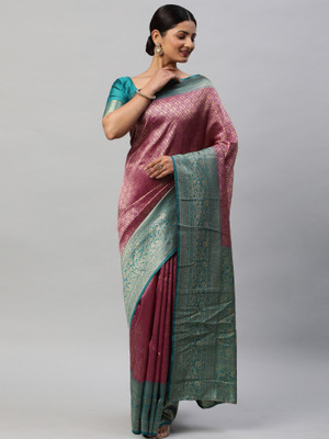 Sareemall Woven Kanjivaram Silk Blend Saree(Magenta)