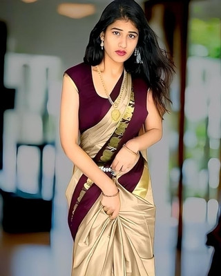 KCPC Woven Bandhani Art Silk Saree(Maroon, Yellow)