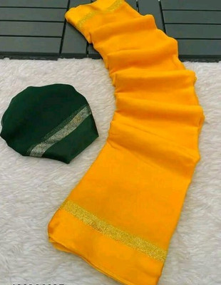 V And V Shop Solid/Plain Bollywood Viscose Rayon Saree(Yellow)