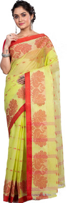 DipDiya Self Design Tant Pure Cotton Saree(Light Green)
