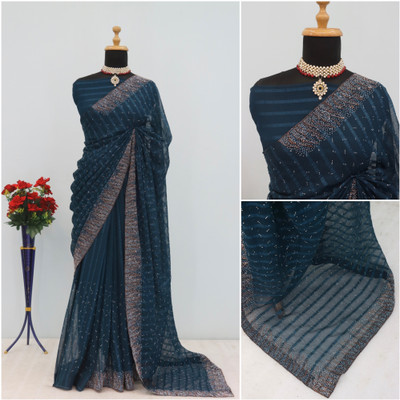ZOYAL ENTERPRISE Embellished Bollywood Georgette Saree(Dark Blue)