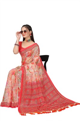 Queenhive Digital Print Daily Wear Chiffon Saree(Red)