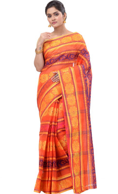 DipDiya Self Design, Woven, Embellished Tant Pure Cotton Saree(Orange)