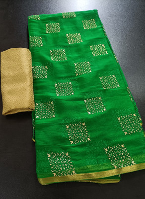HouseOfCommon Printed Bollywood Chiffon Saree(Green)